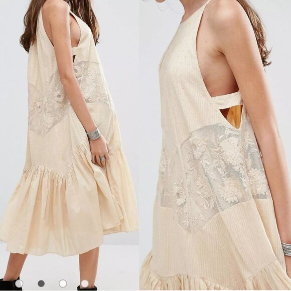 Free People Jar of Hearts BOHO Summer Halter Midi Dress Medium - Picture 2 of 16